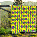 Mardi Gras Fat Tuesday Argyle Print Quilt