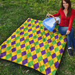 Mardi Gras Fat Tuesday Argyle Print Quilt