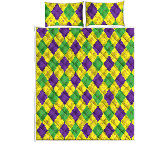 Mardi Gras Fat Tuesday Argyle Print Quilt Bed Set