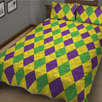 Mardi Gras Fat Tuesday Argyle Print Quilt Bed Set