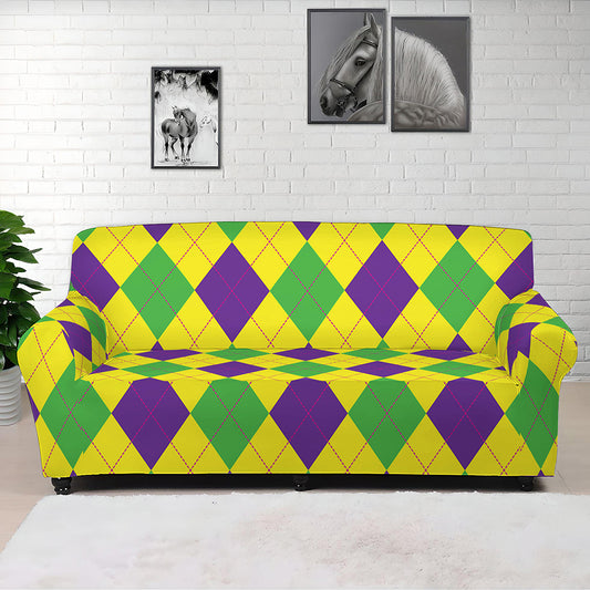 Mardi Gras Fat Tuesday Argyle Print Sofa Cover
