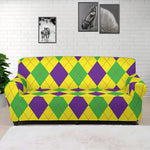 Mardi Gras Fat Tuesday Argyle Print Sofa Cover