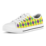 Mardi Gras Fat Tuesday Argyle Print White Low Top Shoes