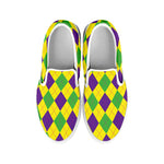 Mardi Gras Fat Tuesday Argyle Print White Slip On Shoes
