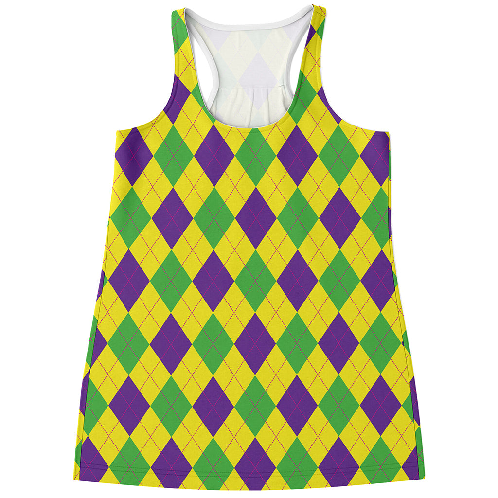 Mardi Gras Fat Tuesday Argyle Print Women's Racerback Tank Top