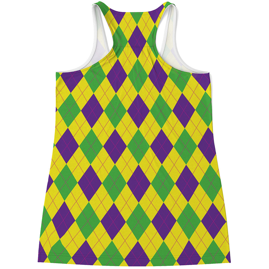 Mardi Gras Fat Tuesday Argyle Print Women's Racerback Tank Top