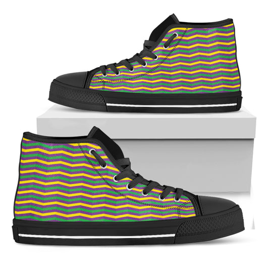 Mardi Gras Fat Tuesday Chevron Print Black High Top Shoes