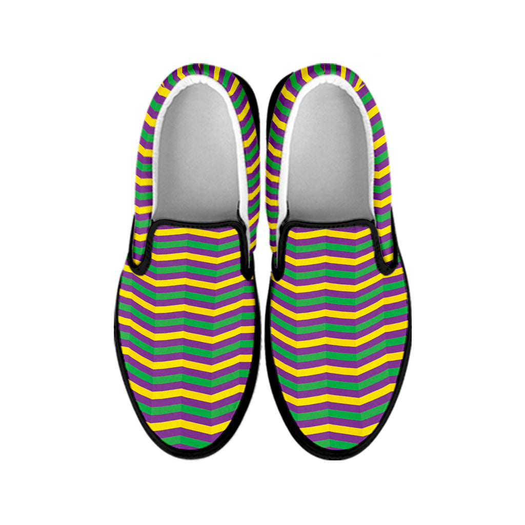 Mardi Gras Fat Tuesday Chevron Print Black Slip On Shoes