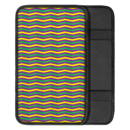 Mardi Gras Fat Tuesday Chevron Print Car Center Console Cover