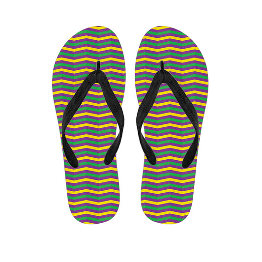 Mardi Gras Fat Tuesday Chevron Print Flip Flops