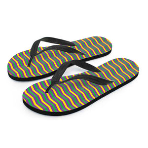 Mardi Gras Fat Tuesday Chevron Print Flip Flops