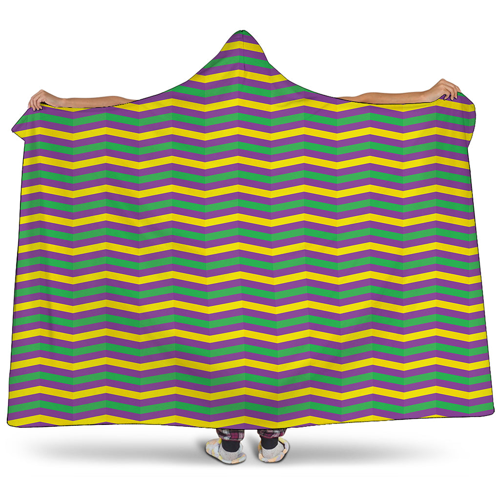Mardi Gras Fat Tuesday Chevron Print Hooded Blanket