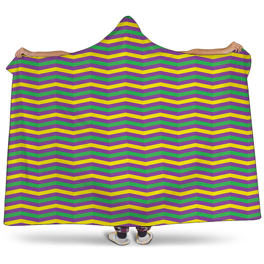 Mardi Gras Fat Tuesday Chevron Print Hooded Blanket