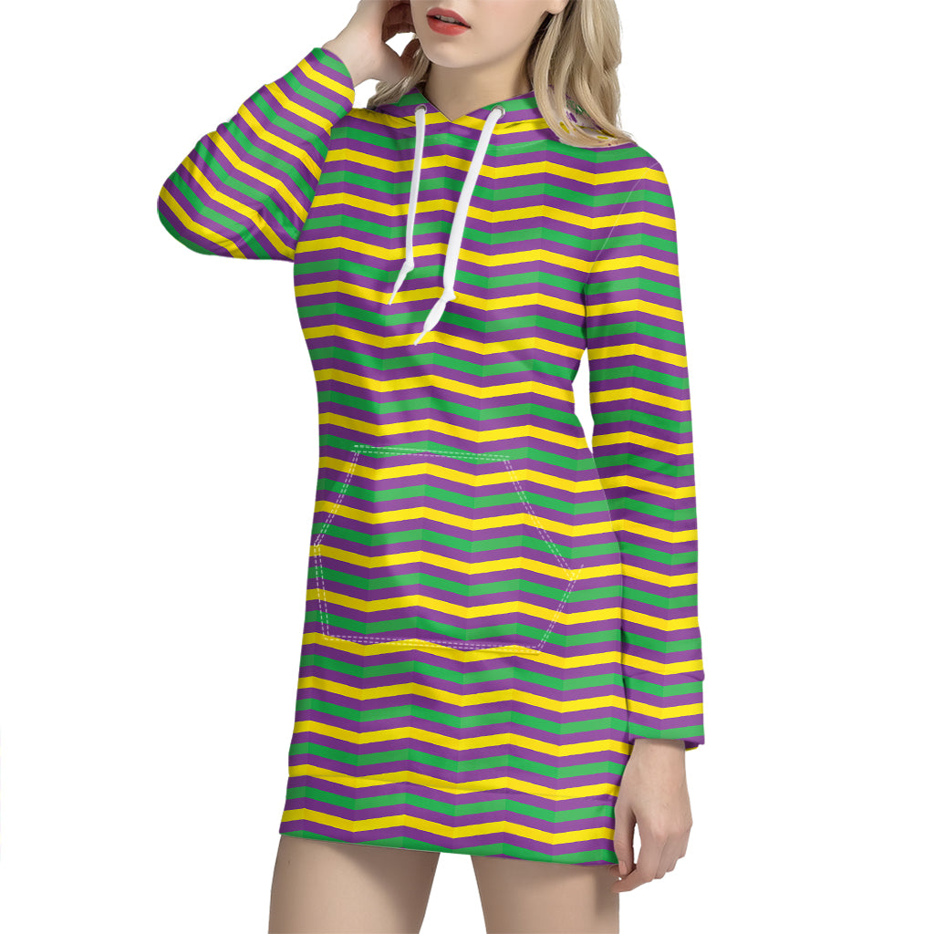 Mardi Gras Fat Tuesday Chevron Print Hoodie Dress