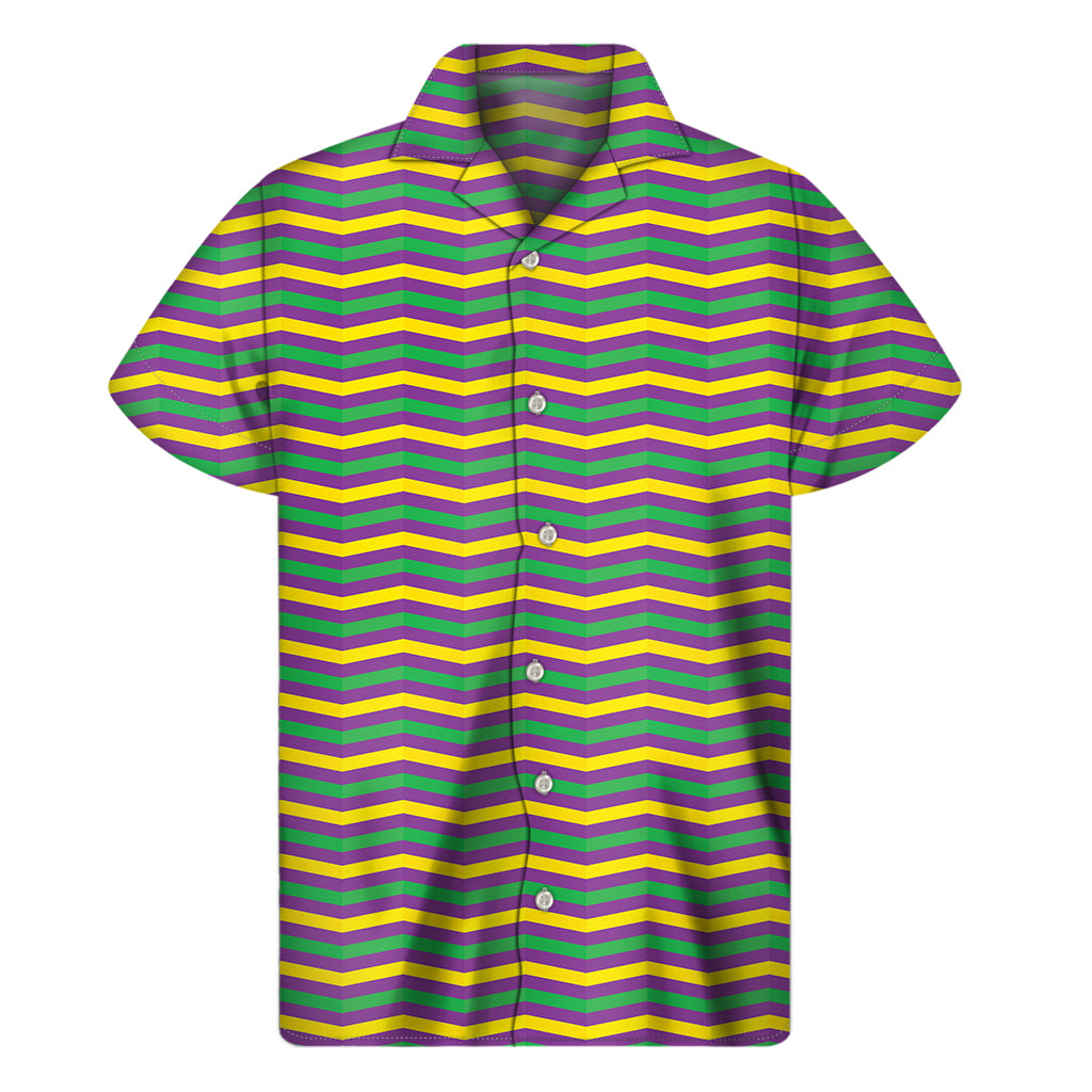 Mardi Gras Fat Tuesday Chevron Print Men's Short Sleeve Shirt