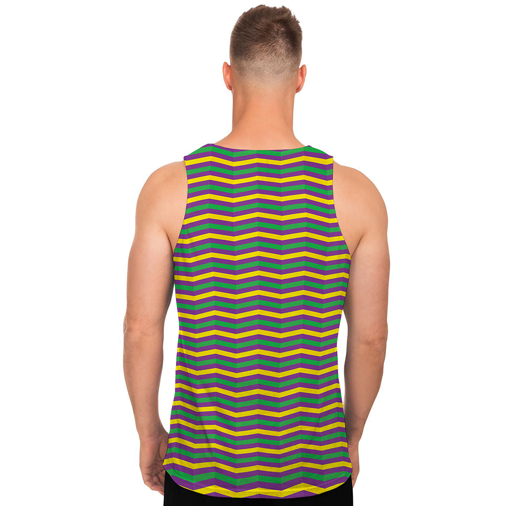 Mardi Gras Fat Tuesday Chevron Print Men's Tank Top