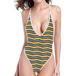 Mardi Gras Fat Tuesday Chevron Print One Piece High Cut Swimsuit