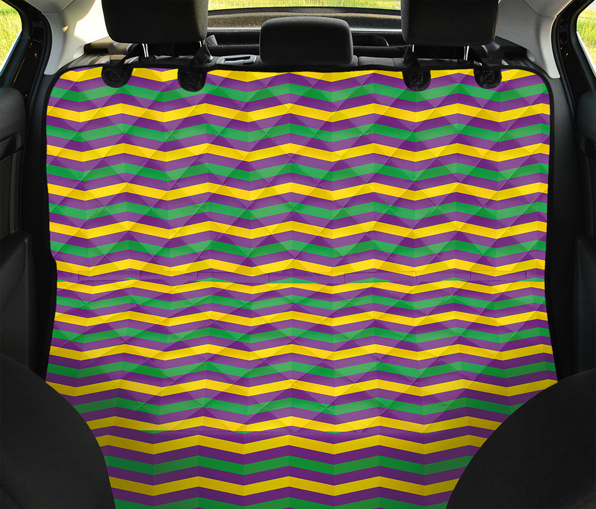 Mardi Gras Fat Tuesday Chevron Print Pet Car Back Seat Cover