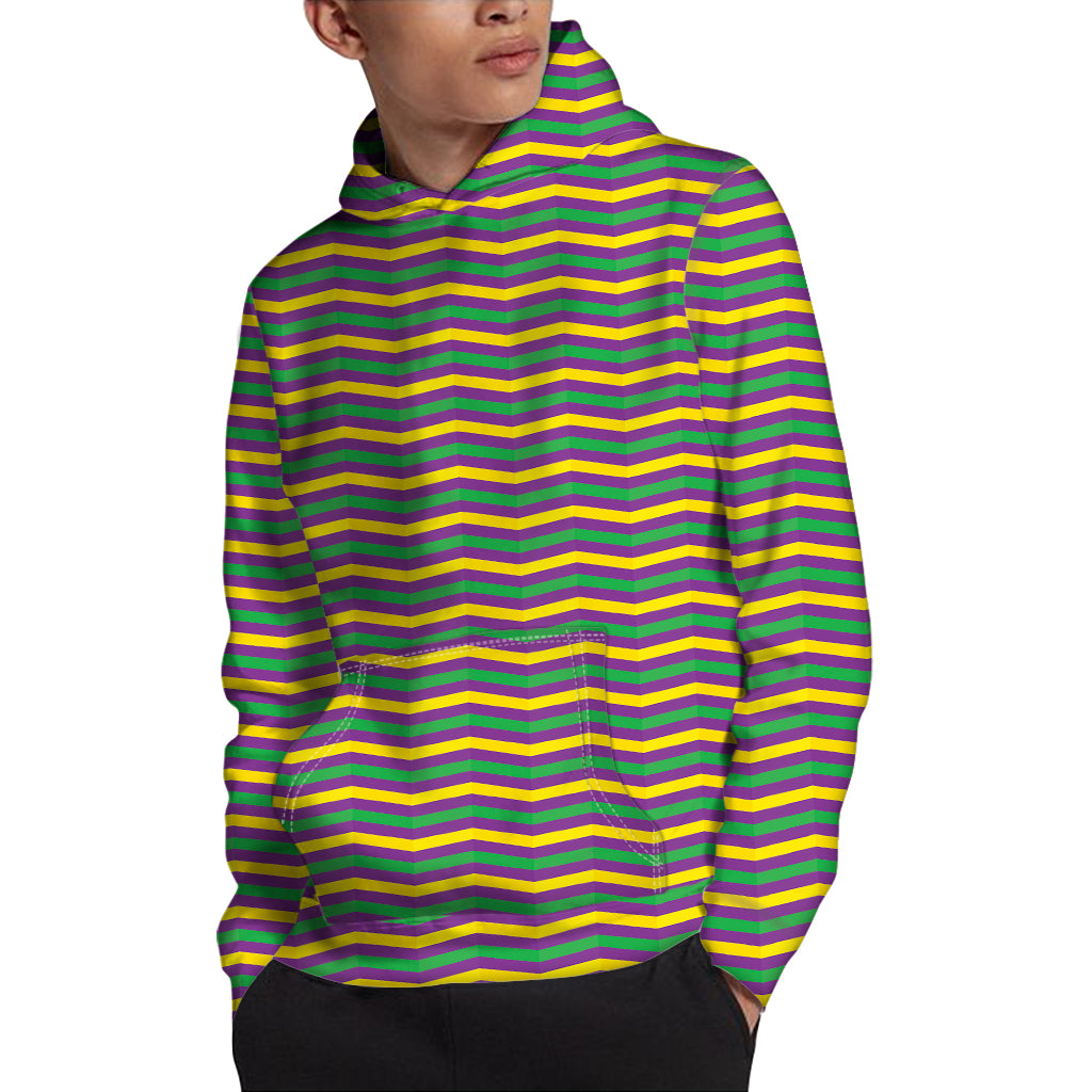 Mardi Gras Fat Tuesday Chevron Print Pullover Hoodie