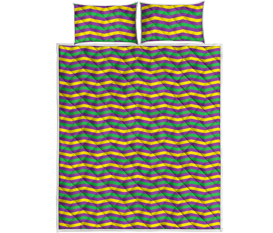 Mardi Gras Fat Tuesday Chevron Print Quilt Bed Set