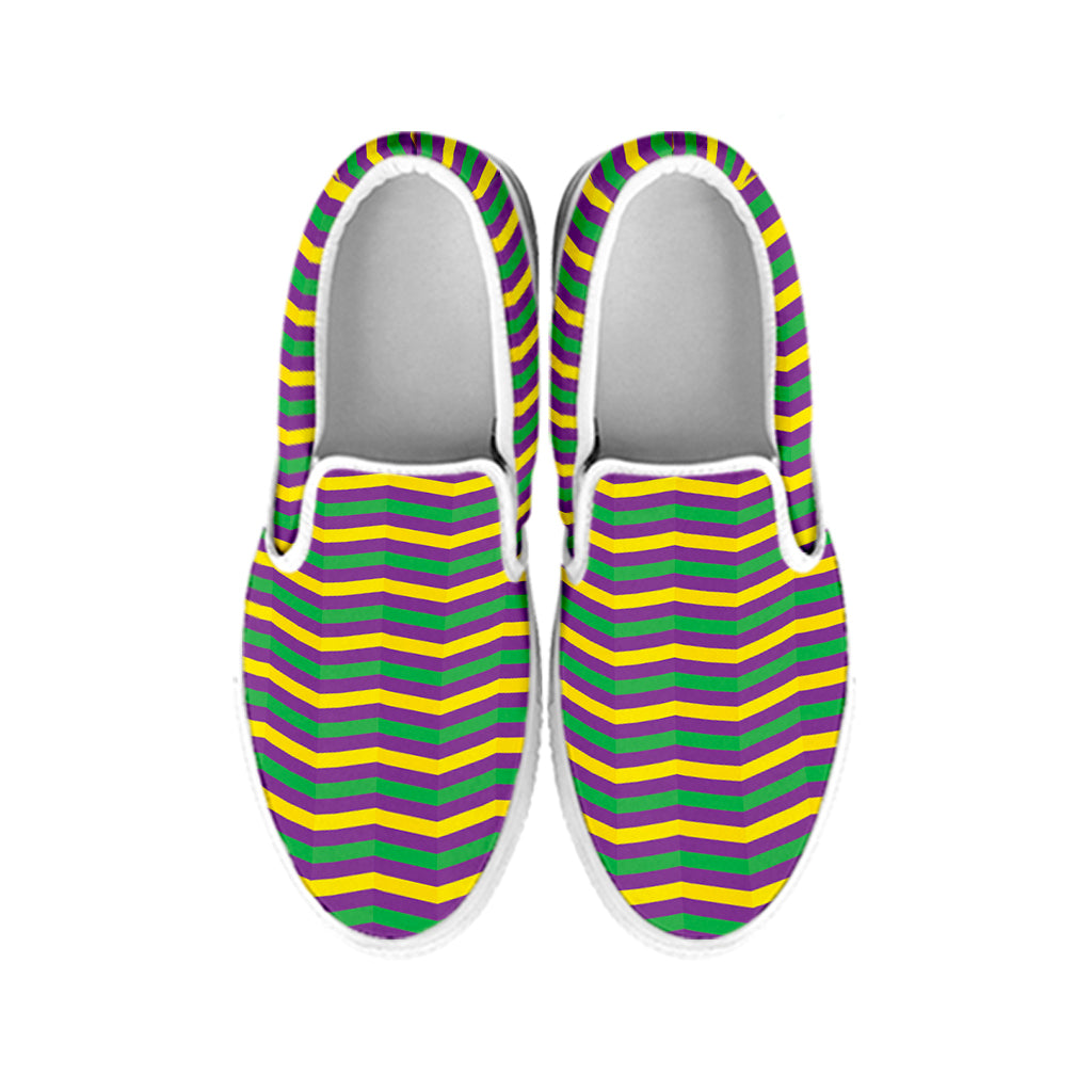Mardi Gras Fat Tuesday Chevron Print White Slip On Shoes