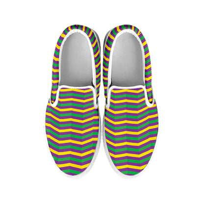 Mardi Gras Fat Tuesday Chevron Print White Slip On Shoes