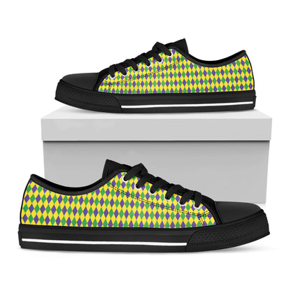Mardi Gras Fat Tuesday Pattern Print Black Low Top Shoes