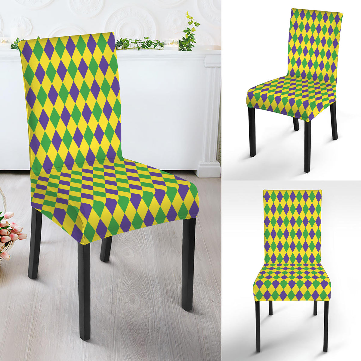 Mardi Gras Fat Tuesday Pattern Print Dining Chair Slipcover