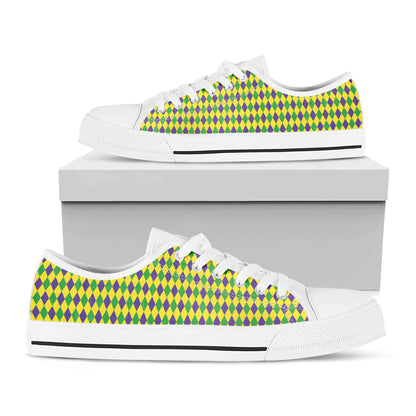 Mardi Gras Fat Tuesday Pattern Print White Low Top Shoes