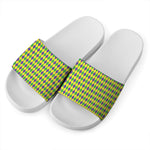 Mardi Gras Fat Tuesday Pattern Print White Slide Sandals