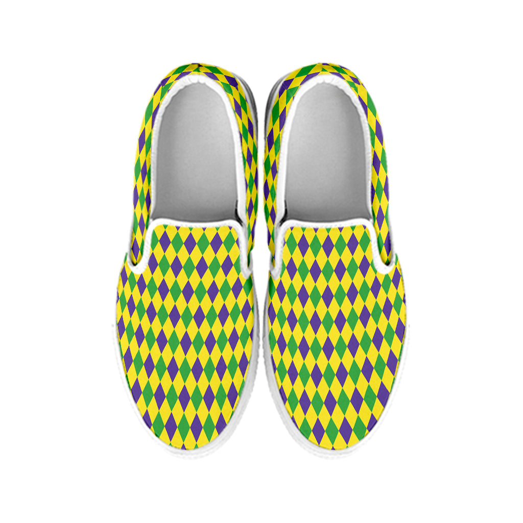 Mardi Gras Fat Tuesday Pattern Print White Slip On Shoes