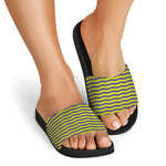 Mardi Gras Fat Tuesday Zigzag Print Black Slide Sandals