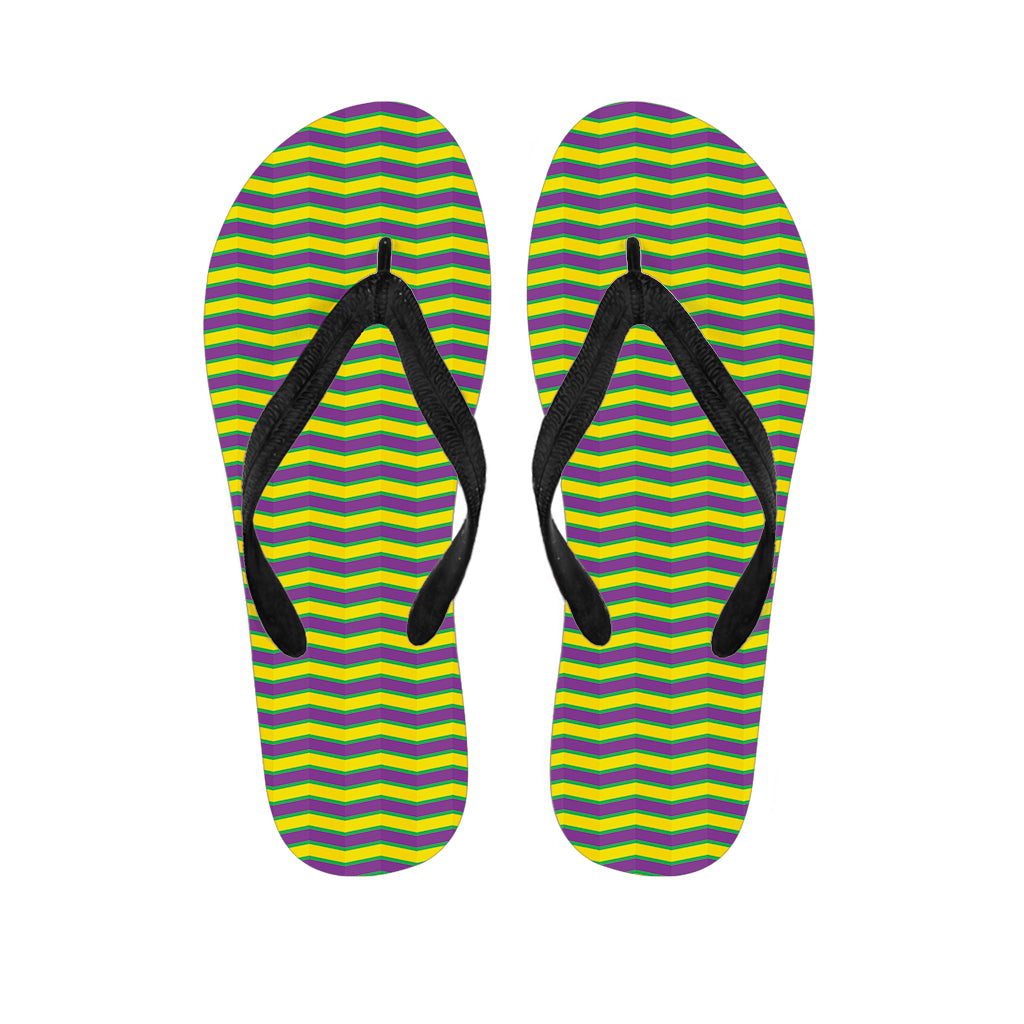 Mardi Gras Fat Tuesday Zigzag Print Flip Flops