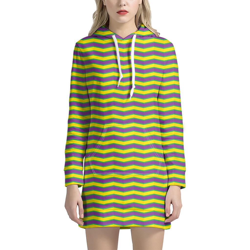 Mardi Gras Fat Tuesday Zigzag Print Hoodie Dress