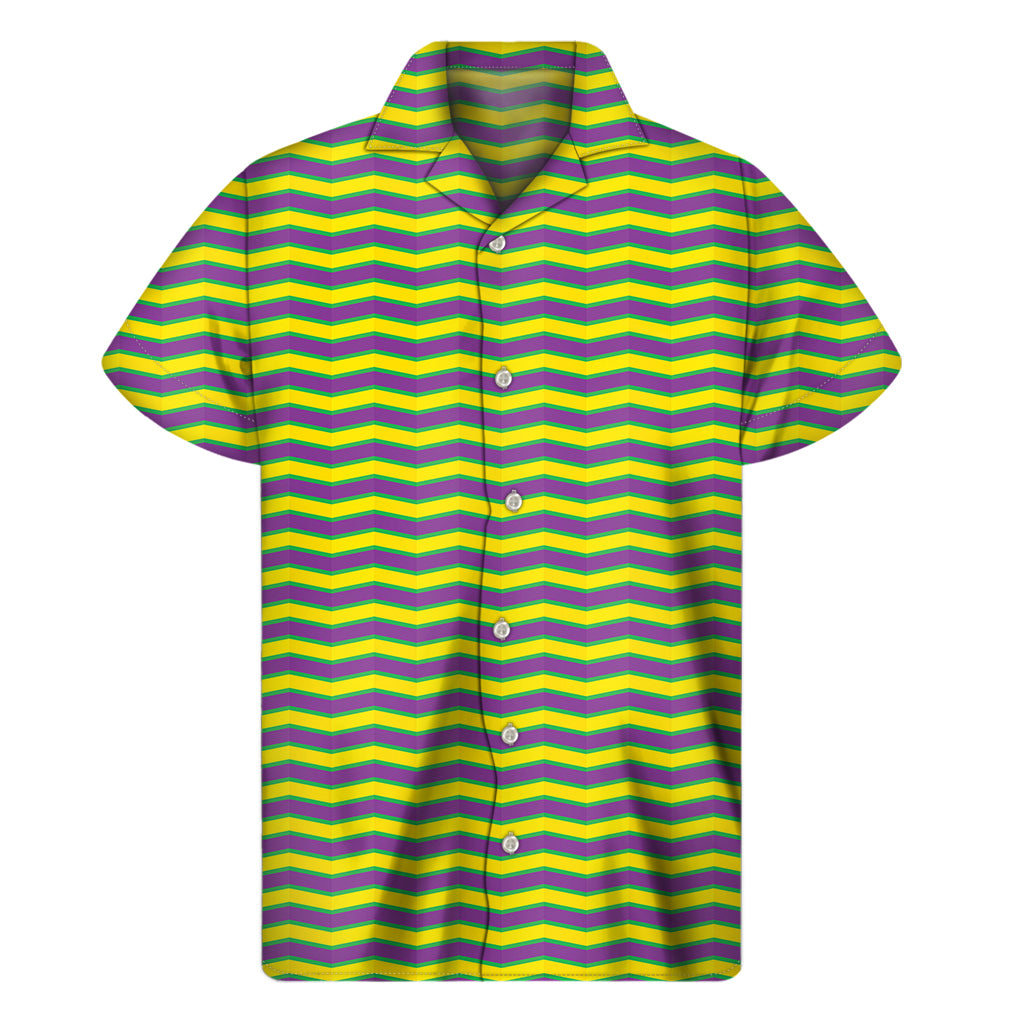 Mardi Gras Fat Tuesday Zigzag Print Men's Short Sleeve Shirt