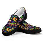 Mardi Gras Festival Pattern Print Black Slip On Shoes