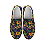 Mardi Gras Festival Pattern Print Black Slip On Shoes