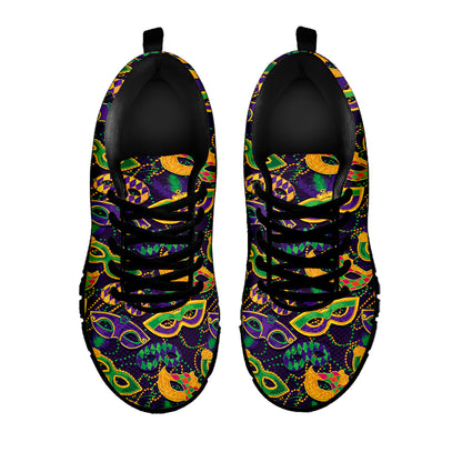 Mardi Gras Festival Pattern Print Black Sneakers
