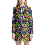 Mardi Gras Festival Pattern Print Pullover Hoodie Dress