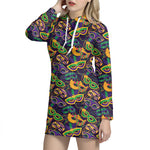 Mardi Gras Festival Pattern Print Pullover Hoodie Dress