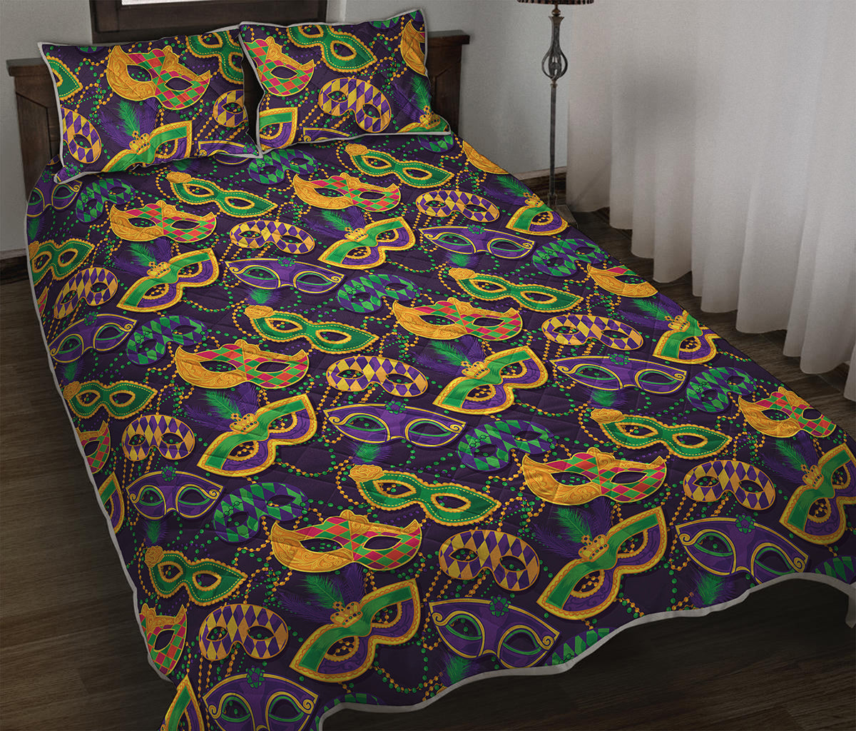 Mardi Gras Festival Pattern Print Quilt Bed Set