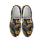 Mardi Gras Festival Pattern Print White Slip On Shoes