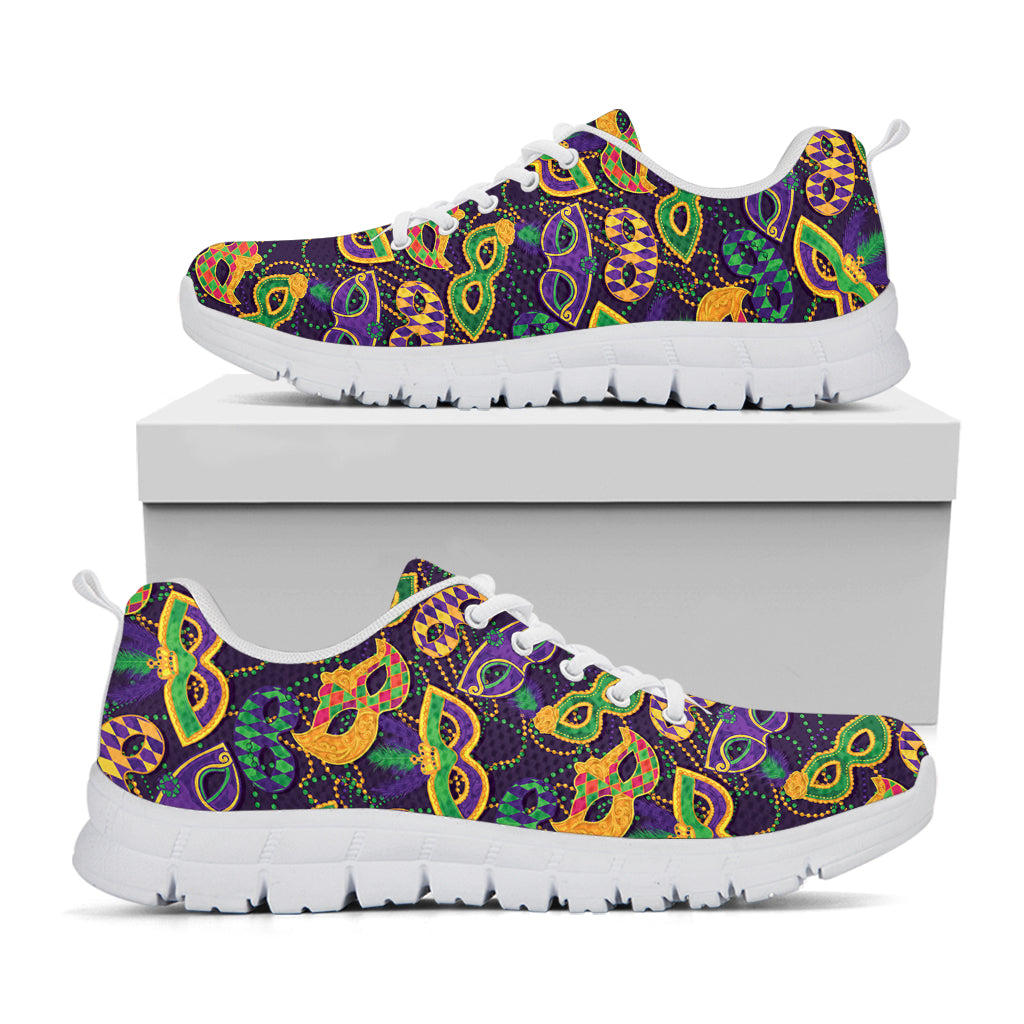 Mardi Gras Festival Pattern Print White Sneakers