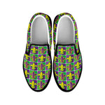 Mardi Gras Fleur De Lis Pattern Print Black Slip On Shoes