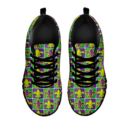 Mardi Gras Fleur De Lis Pattern Print Black Sneakers