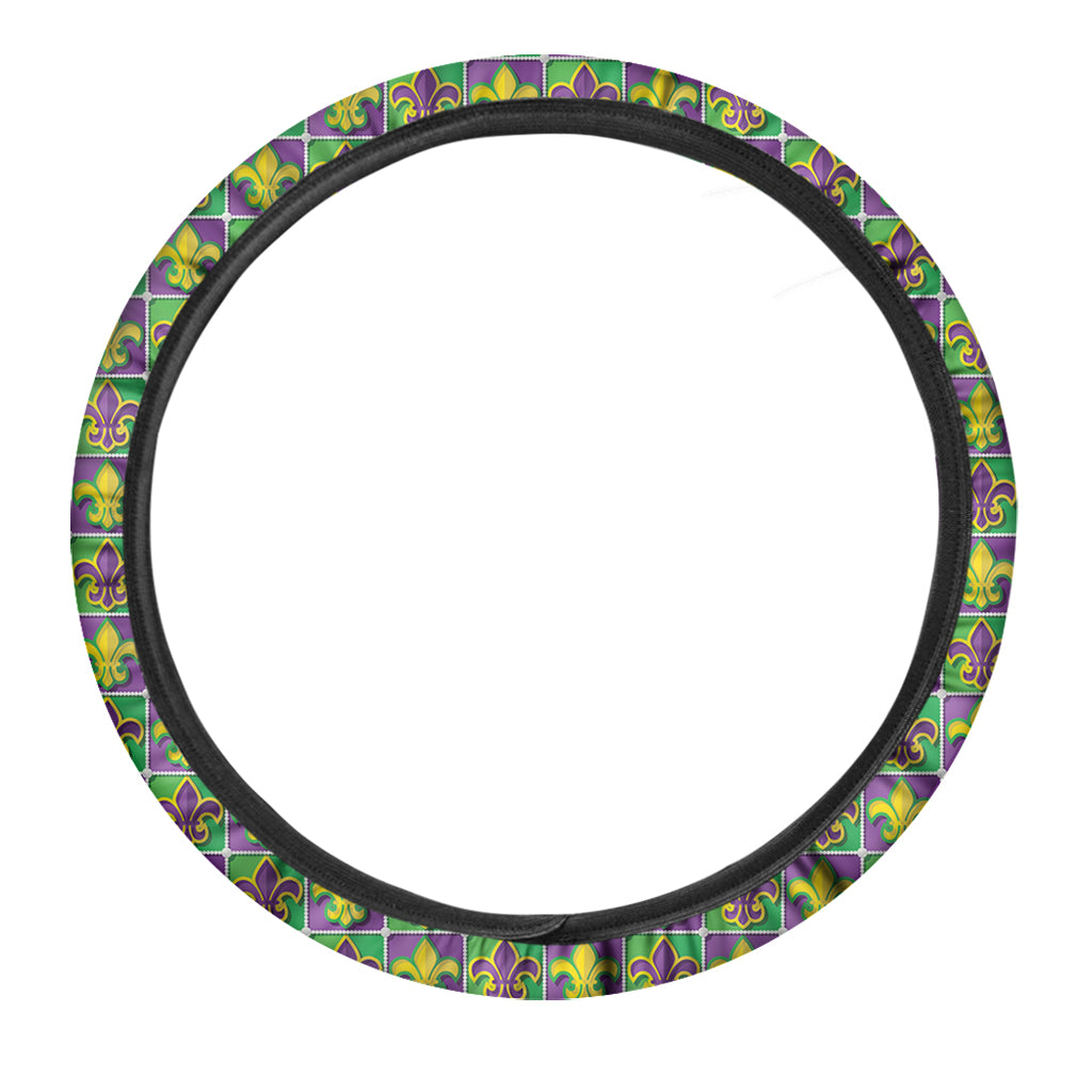 Mardi Gras Fleur De Lis Pattern Print Car Steering Wheel Cover