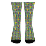 Mardi Gras Fleur De Lis Pattern Print Crew Socks