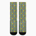 Mardi Gras Fleur De Lis Pattern Print Crew Socks