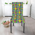 Mardi Gras Fleur De Lis Pattern Print Dining Chair Slipcover