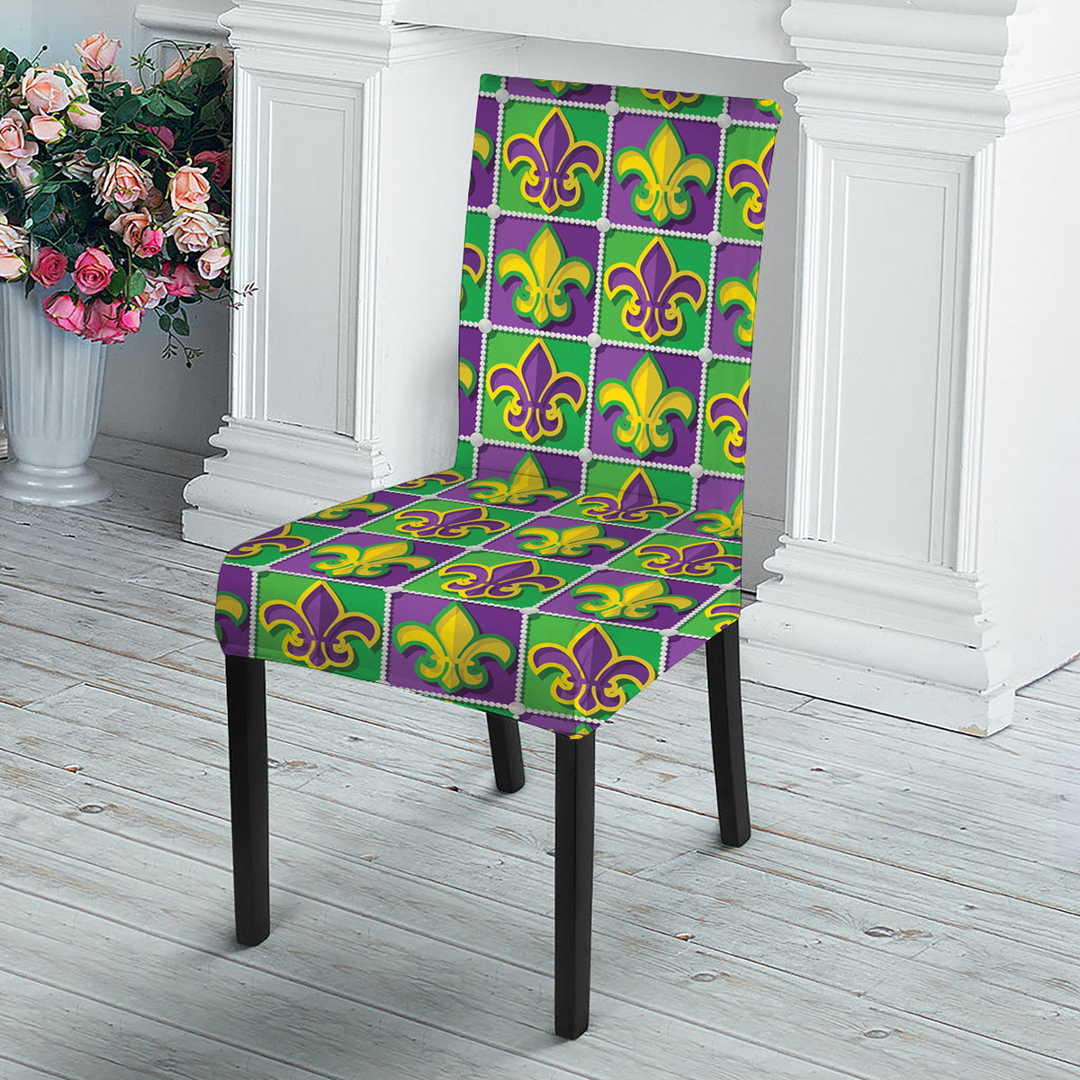 Mardi Gras Fleur De Lis Pattern Print Dining Chair Slipcover